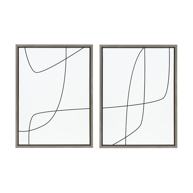 Kate and Laurel Sylvie Modern Line Abstract 3 and 4 Black and White Framed Canvas by The Creative Bunch Studio, 2 Piece 18x24, Gray