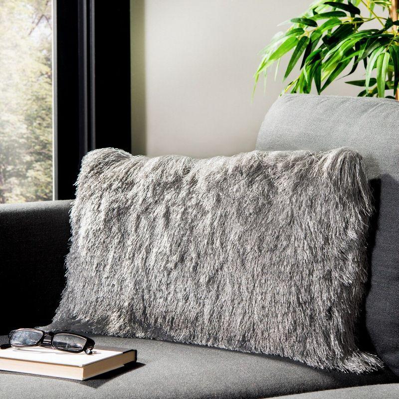 Silver Contemporary Shag Pillow with Lustrous Yarn