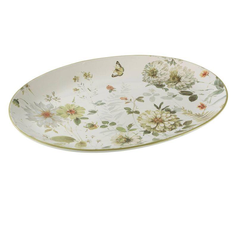 Green Fields Floral Ceramic Oval Serving Platter