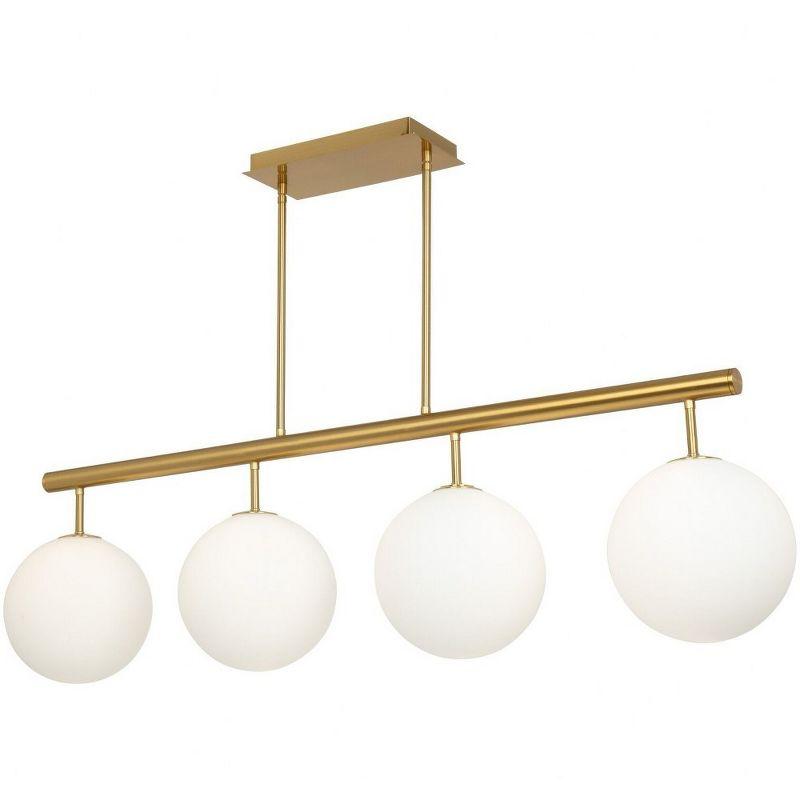 Brass and White Glass 4-Light Linear Pendant