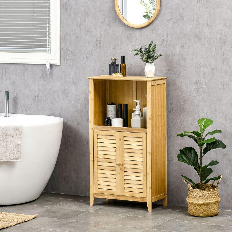 Natural Bamboo Living Room Storage Cabinet with Shelves and Doors