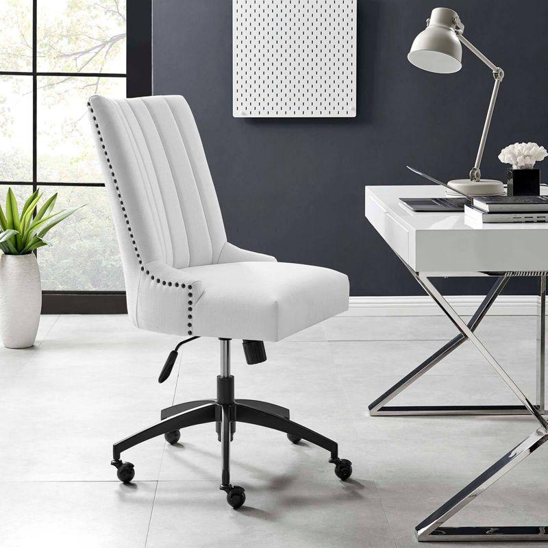 Empower Channel Tufted Fabric Office Chair Black/White - Modway: Armless, with Wheels, Adjustable Height