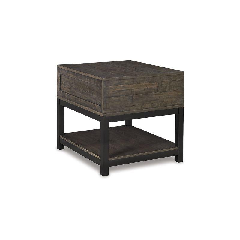 Rustic Brown and Black Rectangular Wood End Table with Storage