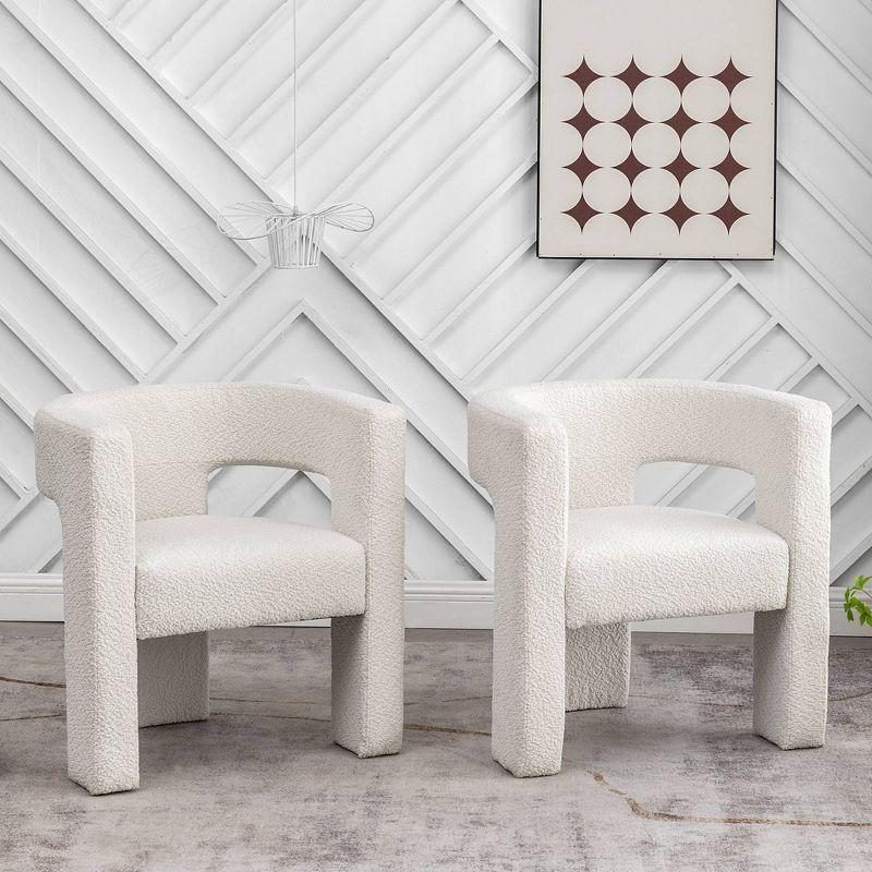 Kinwell Set of 2 28" Wide Boucle Upholstered Square Armchair Cream: Polyester Fill, Wood Frame, No Assembly Required