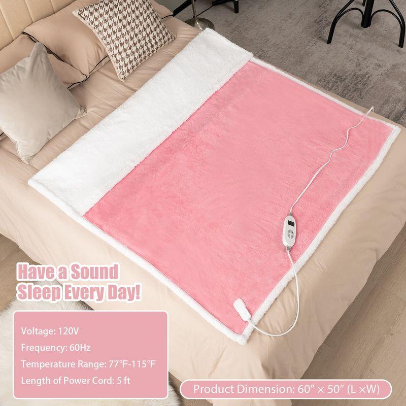 Tangkula Heated Blanket 60" x 50" Electric Blanket Throw, Warming Blanket with 10 Heating Levels, 9H Timer Auto Shut Off, Overheat Protection Pink
