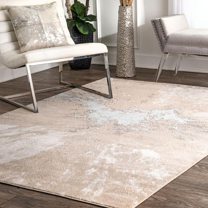 Eco-Friendly Abstract Beige 5' x 8' Synthetic Area Rug