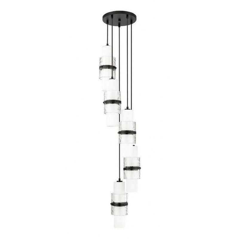 Matte Black 5-Light Spiral Chandelier with Glass Shades