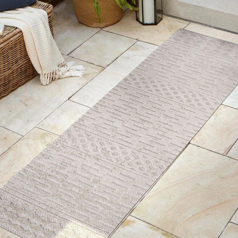2'x8' Xlendi High-Low Pile Moroccan Geometric Indoor/Outdoor Runner Rug, Beige - JONATHAN Y