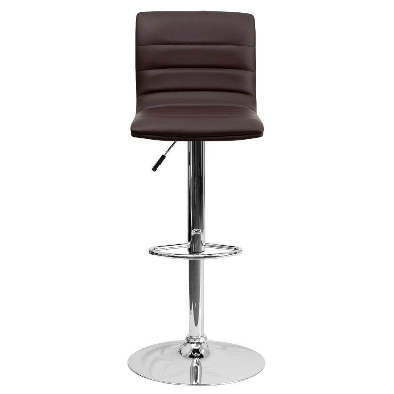 Flash Furniture Modern Brown Vinyl Adjustable Bar Stool with Back, Counter Height Swivel Stool with Chrome Pedestal Base