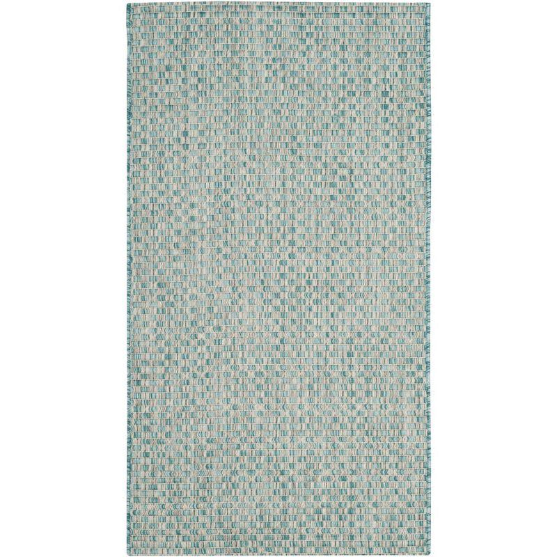 Light Blue and Grey Rectangular Synthetic Indoor/Outdoor Rug