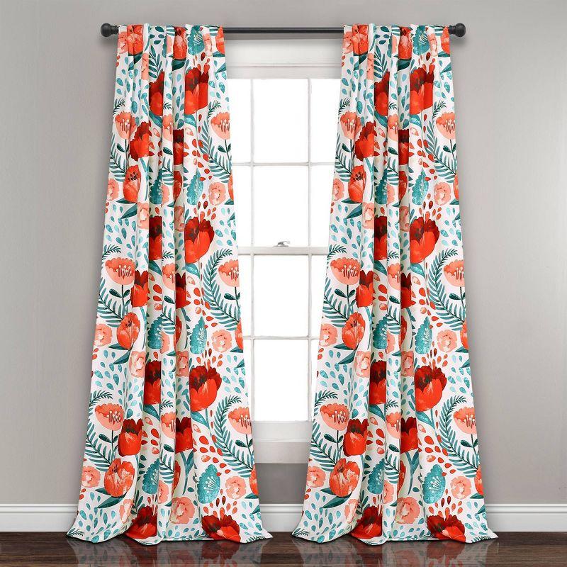 Multi Floral Polyester Room Darkening Curtain Panels