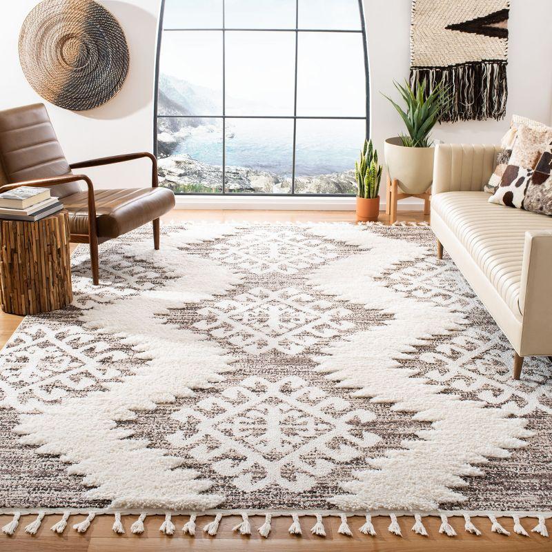 Moroccan Tassel Shag MTS652 Power Loomed Area Rug - Ivory/Brown - 8'9"x11'9" - Safavieh.