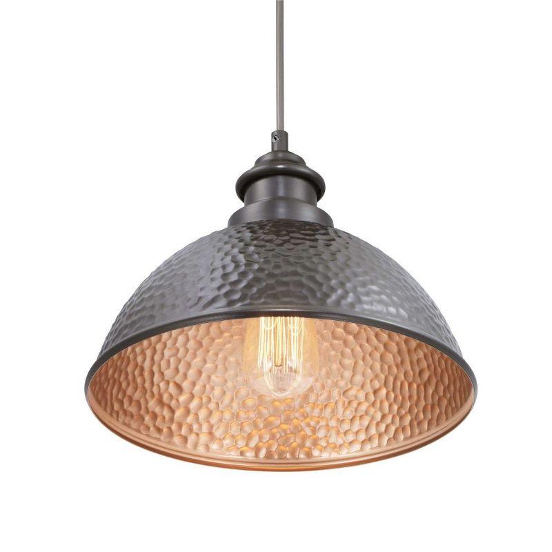 Progress Lighting Englewood 1-Light Hanging Lantern Pendant, Antique Bronze, Metallic Copper Coated Shade, Damp Rated