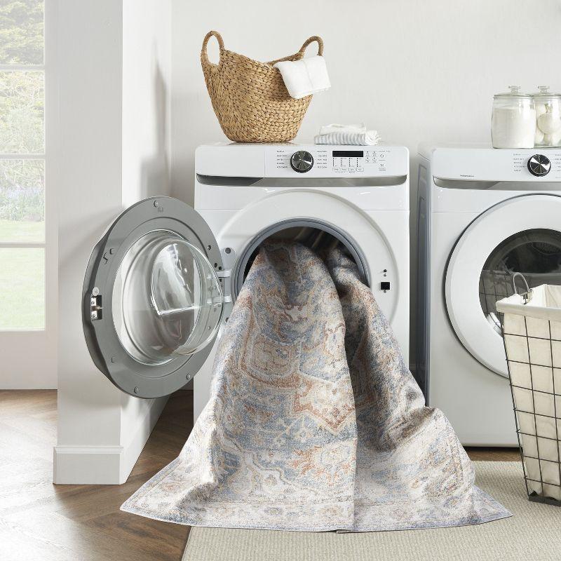 Nourison Astra Machine Washable Vintage Medallion Indoor Bathroom, Kitchen Area Rug Denim Multi 3'3" x 5'