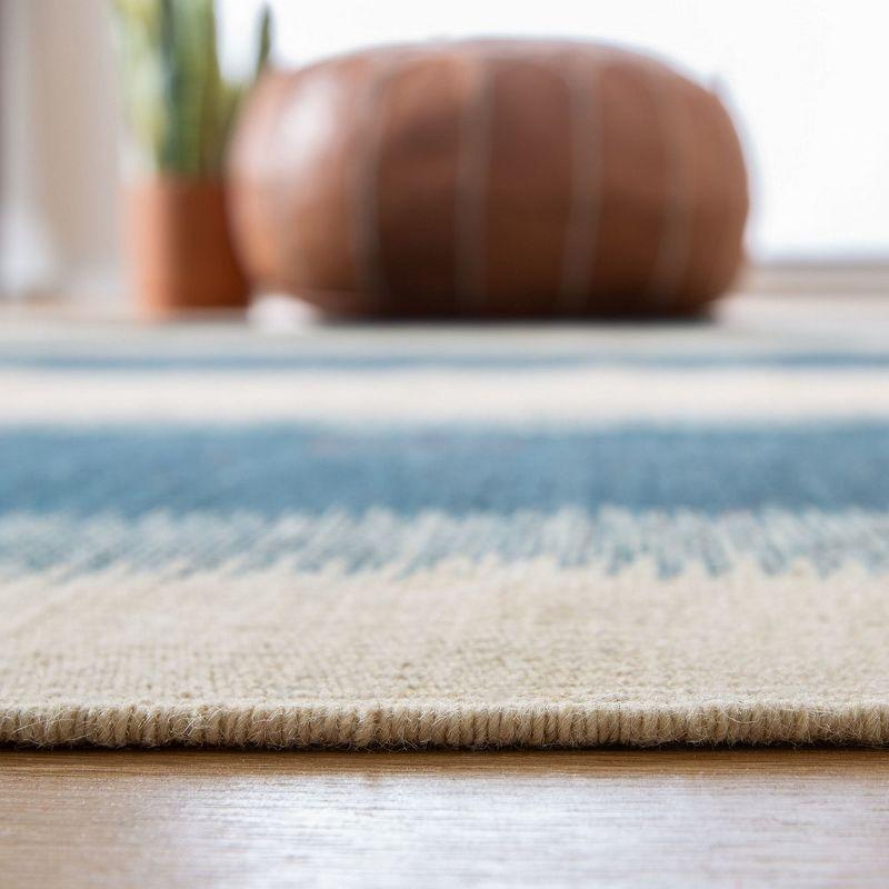 Handwoven Blue and Ivory Wool Geometric Square Rug