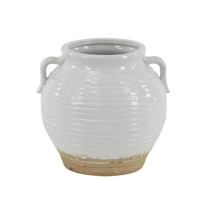 9" White Ceramic Planter Pot with Dual Handles