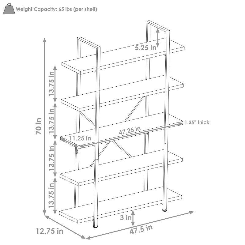 Sunnydaze 5 Shelf Industrial Style Freestanding Etagere Bookshelf with Wood Veneer Shelves