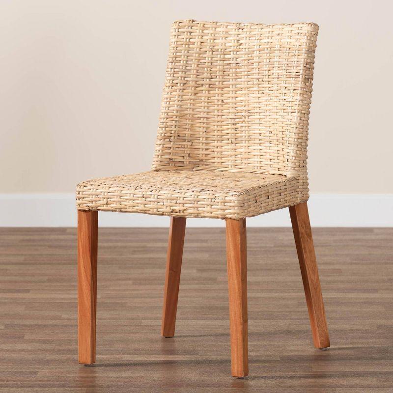 bali & pari Rowen Rattan and Mahogany Wood Dining Chair Light Honey/Honey