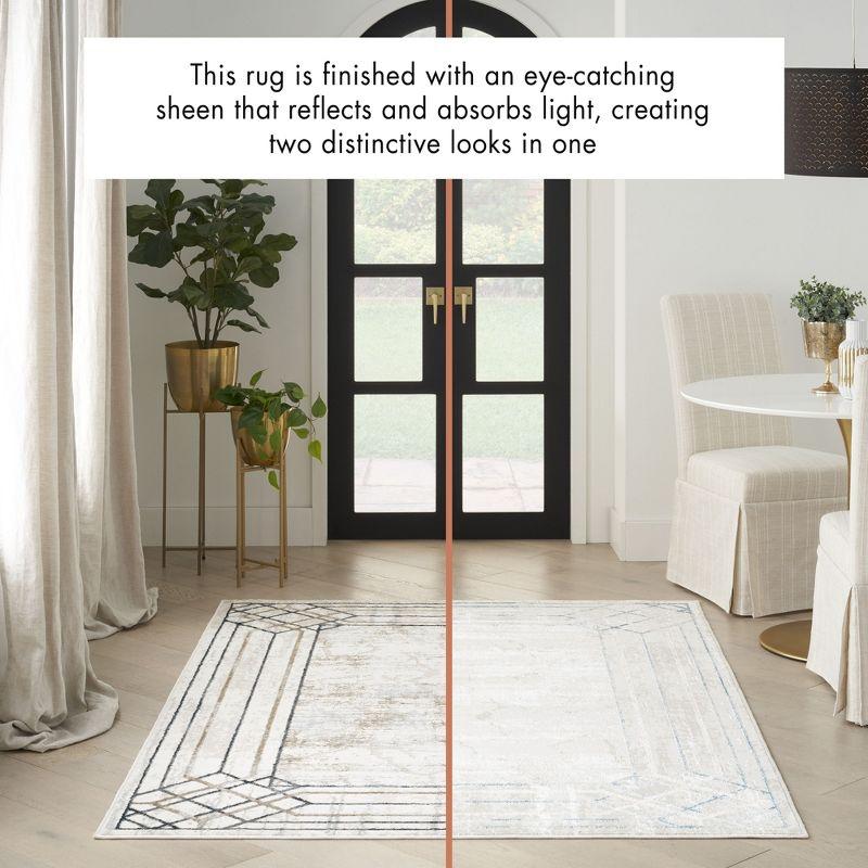 Ivory and Taupe Abstract Geometric Runner Rug