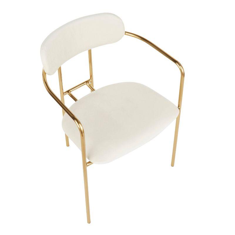 Set of 2 Demi Contemporary Chair Cream - LumiSource: Velvet Upholstery, Gold Metal Frame, Cushioned Seat & Armrests