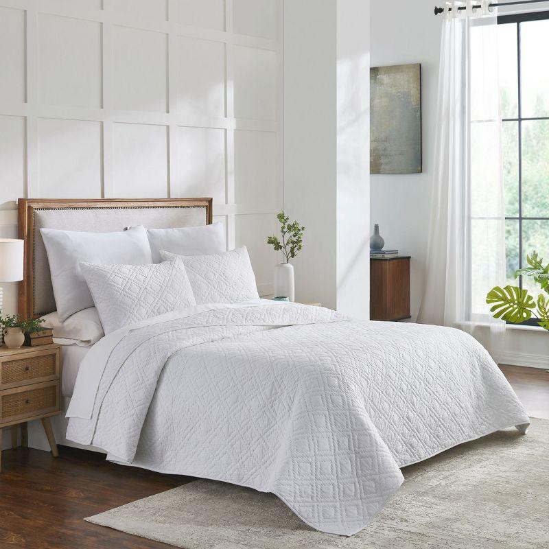 Luxury 100% Cotton Quilt Set, Hand-Quilted, Pre-Softened, Diamond Pattern by California Design Den - White, King