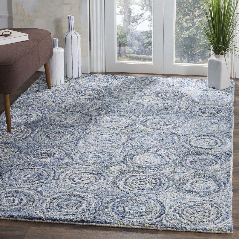 Blue Hand-Tufted Wool and Cotton 6' x 9' Area Rug