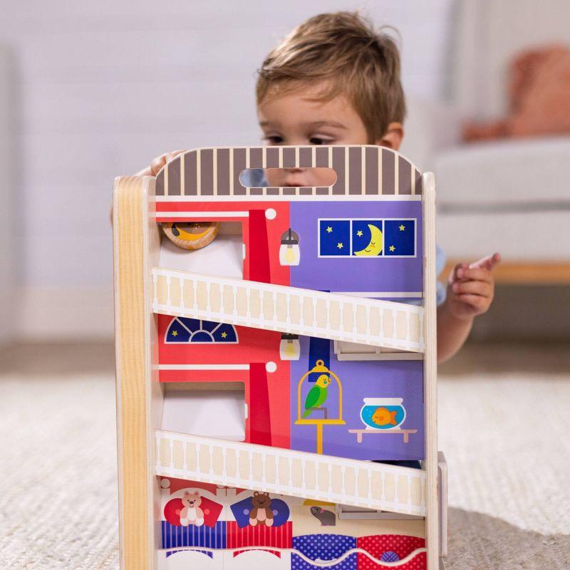 Colorful Wooden Town House Tumble Playset with Disks