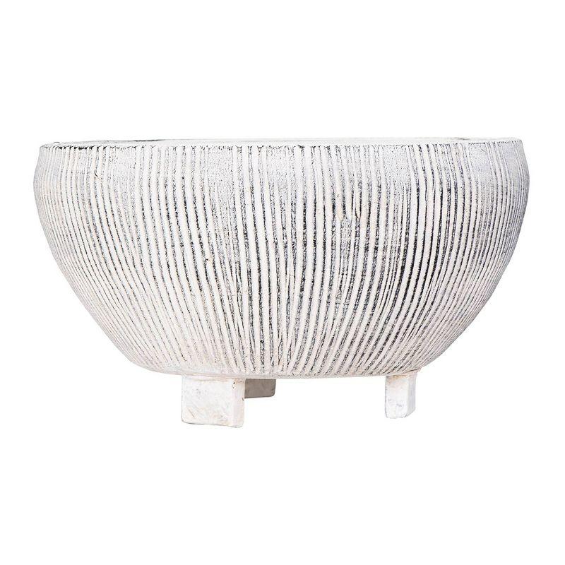 Storied Home Small Footed Terracotta Planter with Fluted Texture Distressed Cream: Indoor 4.5" Hand-Painted Vase