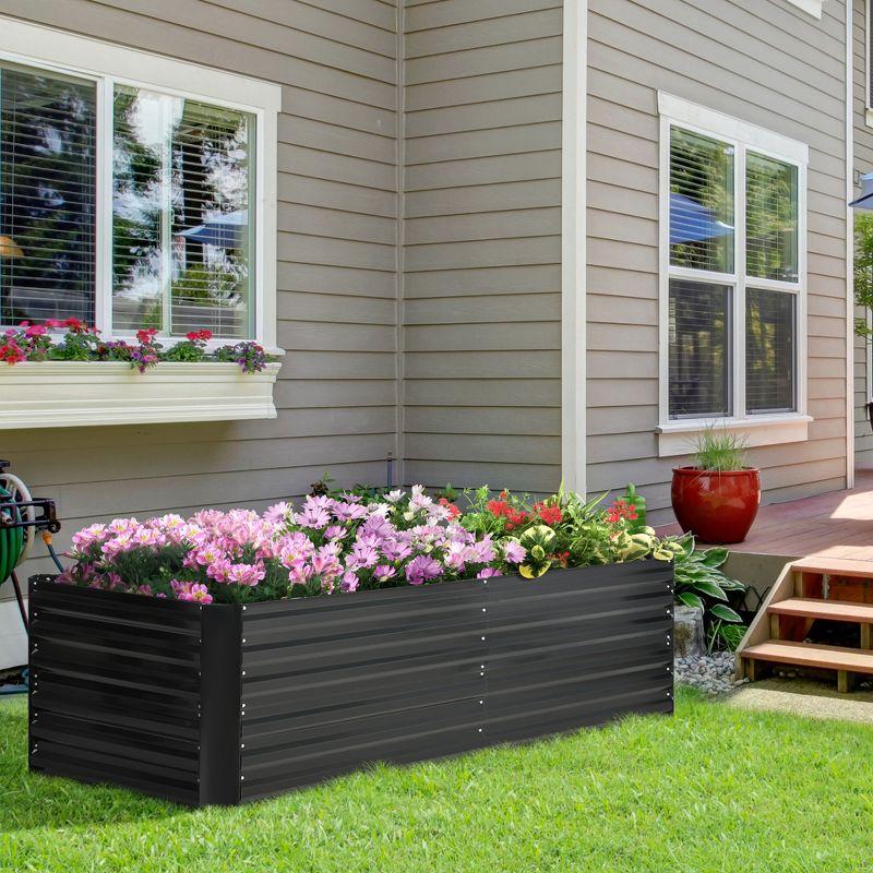 Outsunny Raised Garden Bed, Galvanized Steel Planters for Outdoor Plants with Multi-reinforced Rods, 71" x 36" x 23", Black