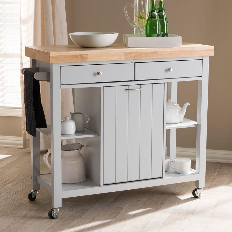 Hayward Kitchen Cart: Storage, Prep Station, Pull-Out Trash - Baxton Studio