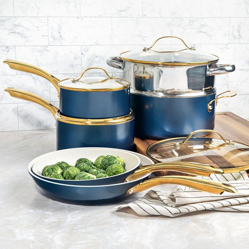 Gotham Steel Cream/Navy 15 pc Nonstick Cookware Set