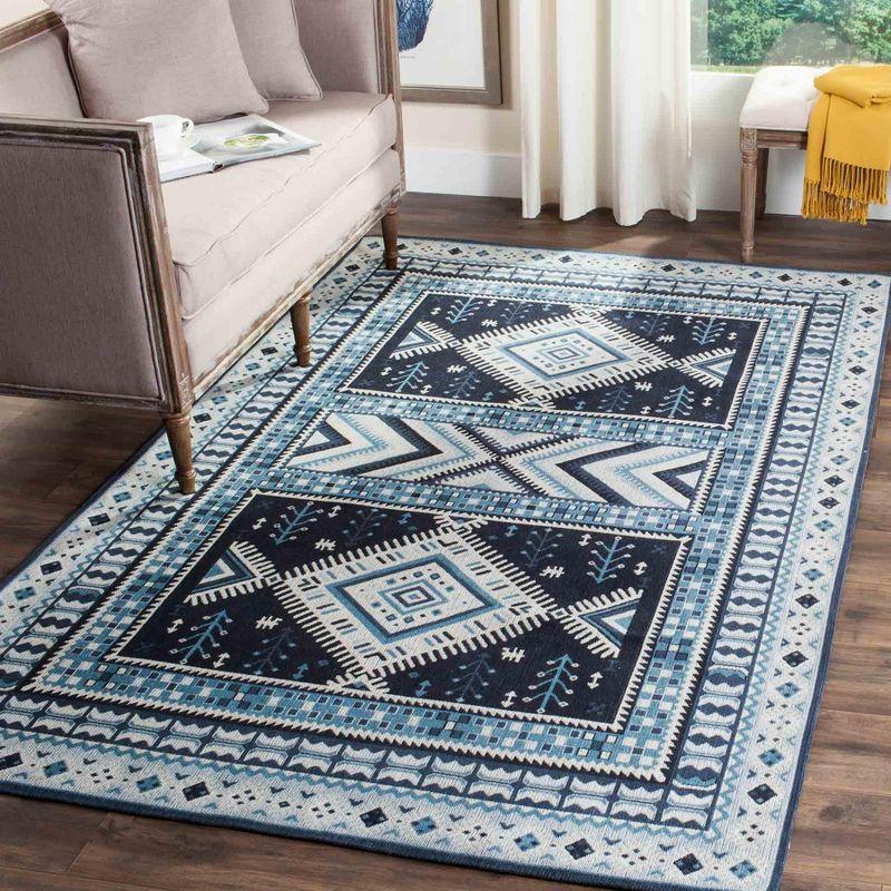 Navy and Light Blue Reversible Flat Woven Rug 5' x 8'