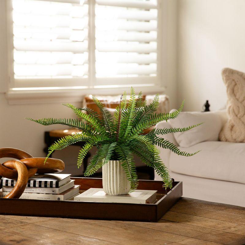 Nearly Natural 16-in Artificial Boston Fern Plant in Decorative Cement Planter