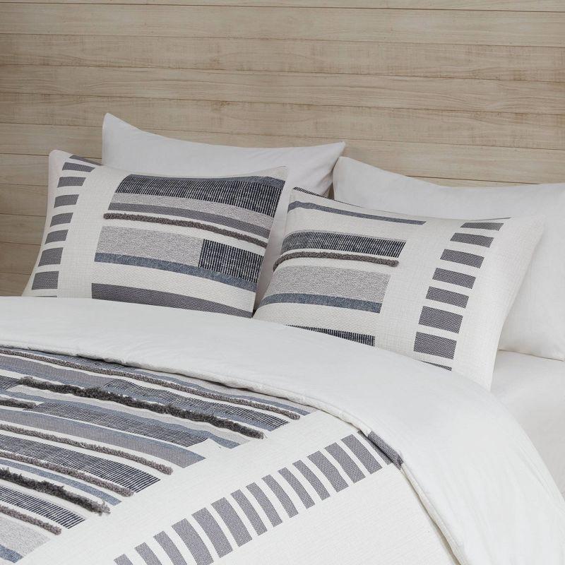 Navy and Gray Cotton Printed Full/Queen Duvet Cover Set with Trims