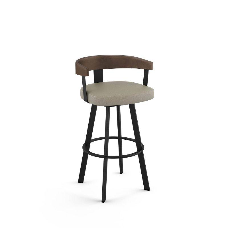 Amisco Lars Upholstered Barstool Greige/Black: Faux Leather, Steel Frame, 30" Fixed Height