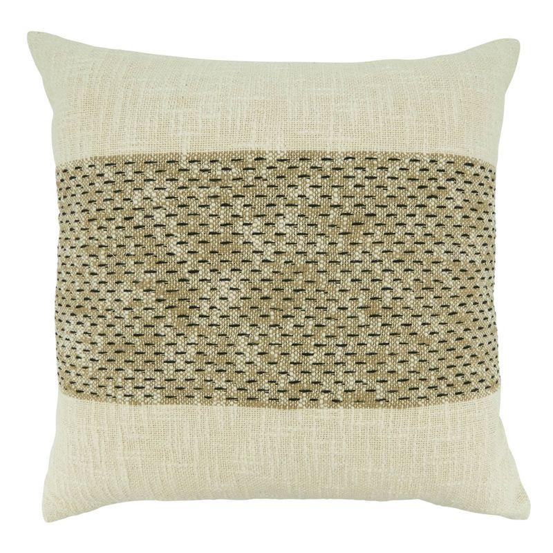 20"x20" Oversize Banded Design Square Throw Pillow Cover Natural - Saro Lifestyle: Cotton, Zipper Closure, Machine Washable