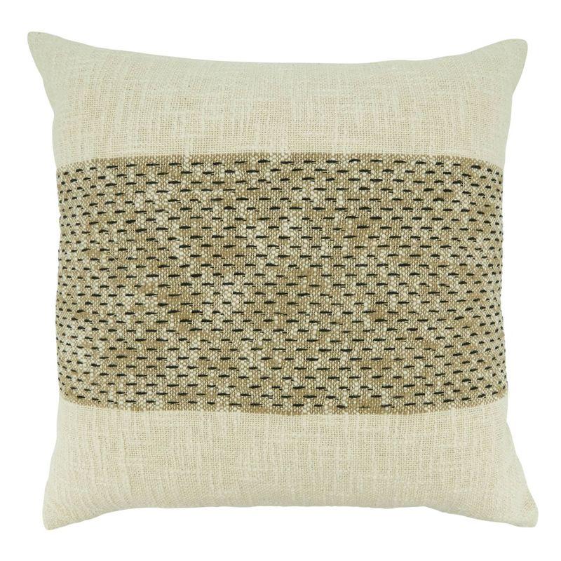 Elegant Banded 20"x20" Natural Cotton Throw Pillow Cover