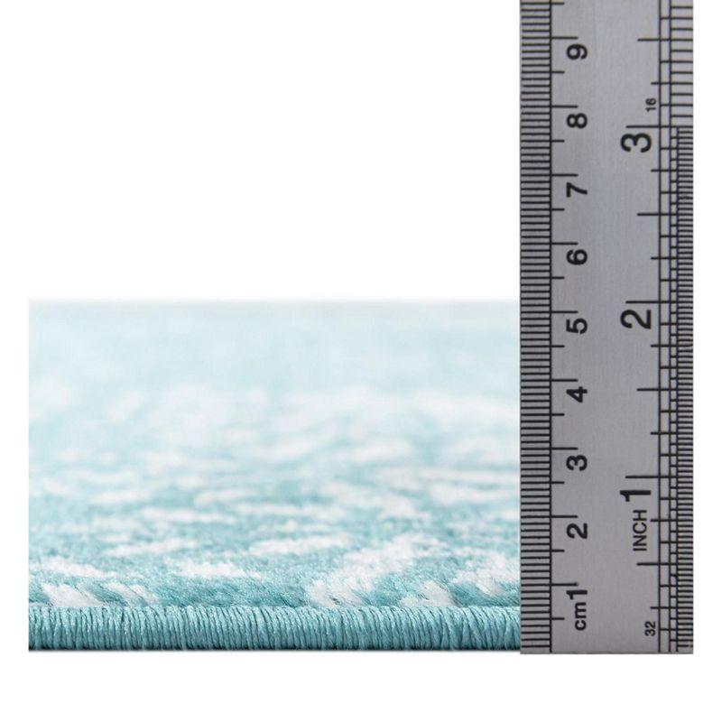 Turquoise and White Synthetic Bohemian Area Rug