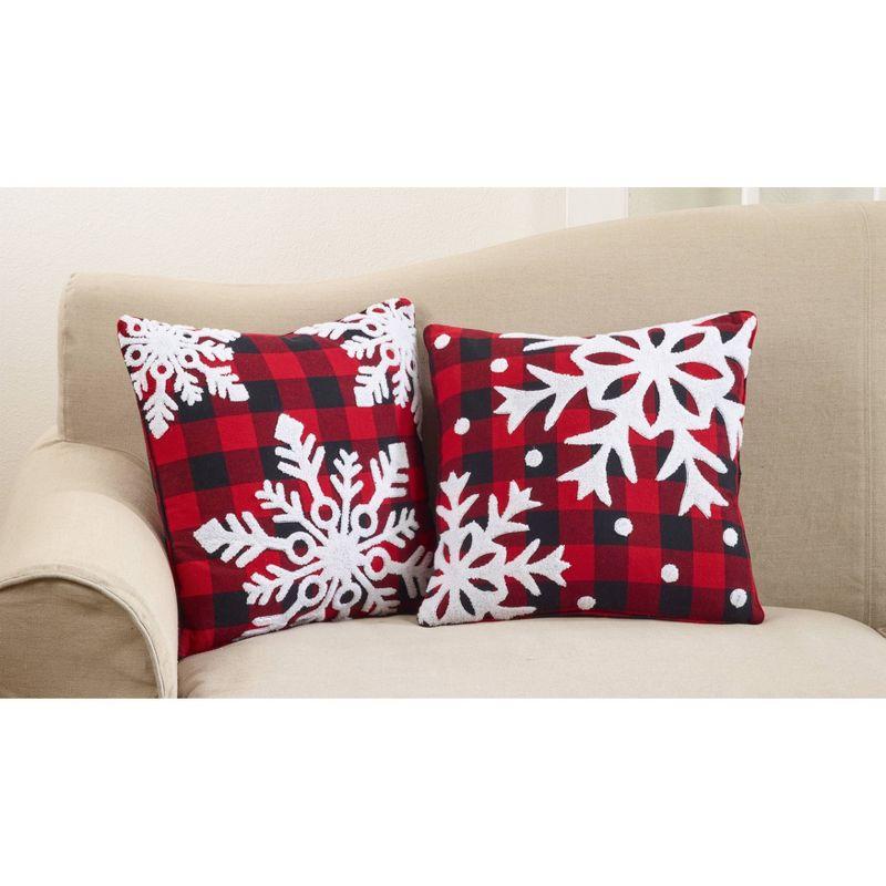 18"x18" Buffalo Plaid Square Throw Pillow Red - Saro Lifestyle: Cotton Cover, Duck Feather & Down Filled, Zippered