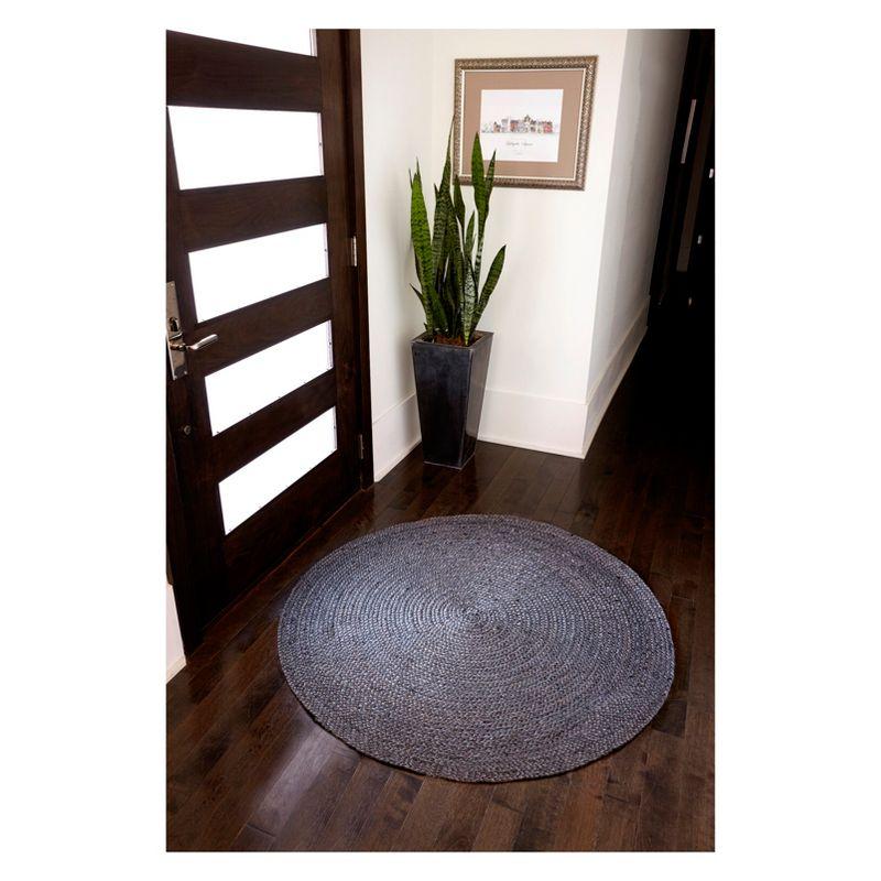 Handmade Kerala Gray Braided Jute Round Rug, 49"