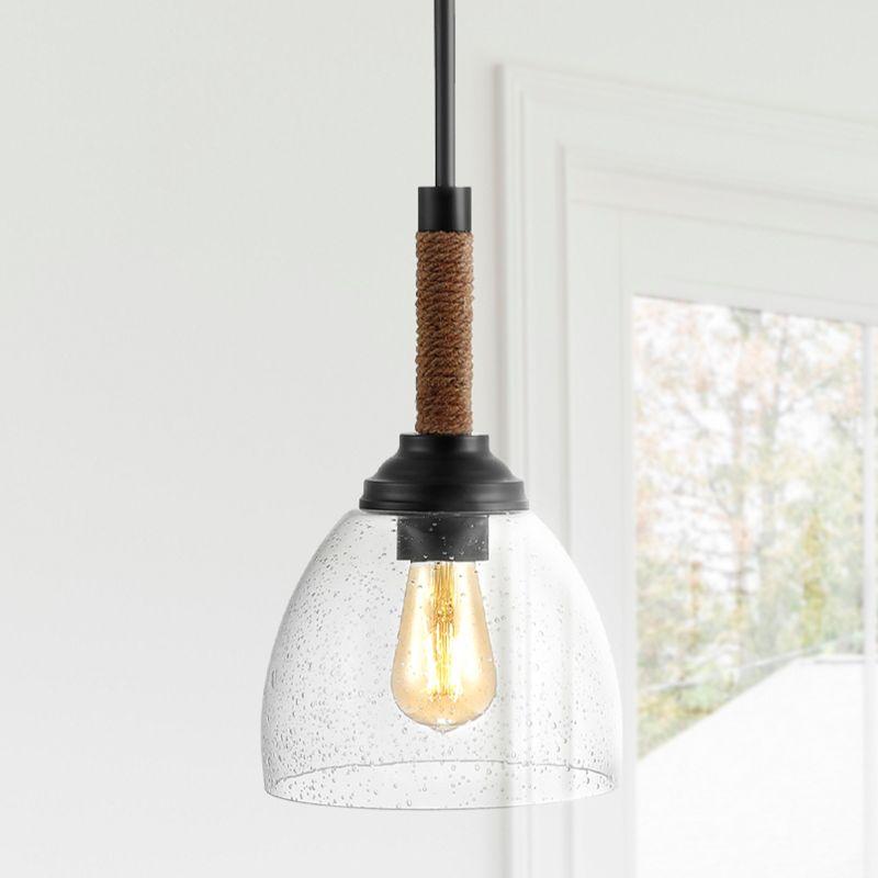 JONATHAN Y Alys Adjustable Rope-Wrap Modern Rustic Iron/Glass LED Pendant