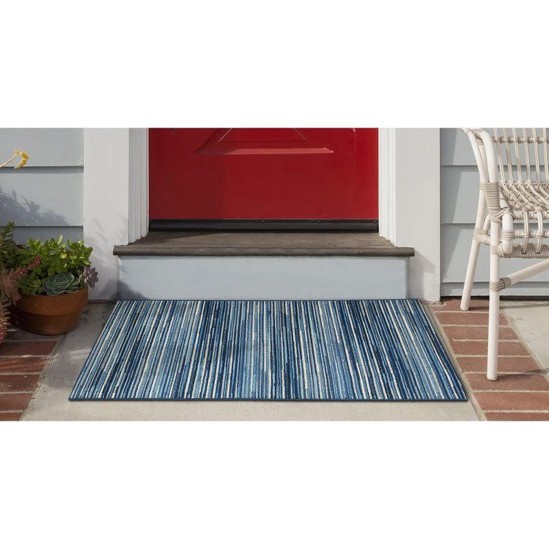 Marina Stripes China Blue 2'7" x 4'3" Synthetic Indoor/Outdoor Rug