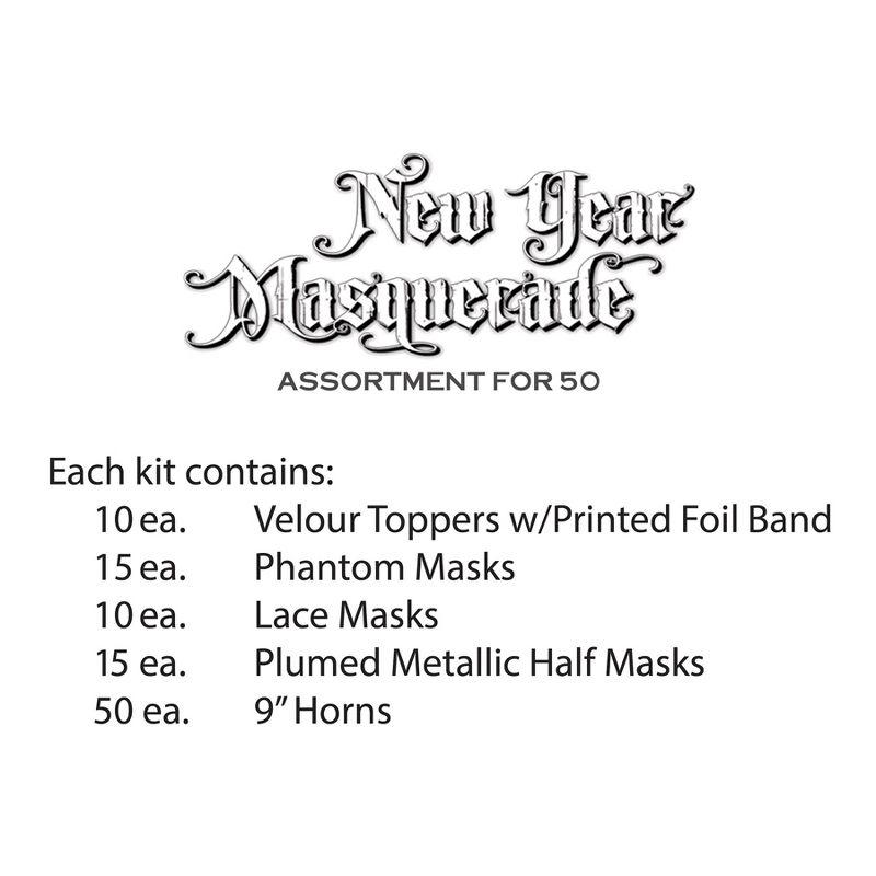 Beistle New Year Masquerade Assortment for 50 guests includes 100 items Multicolored