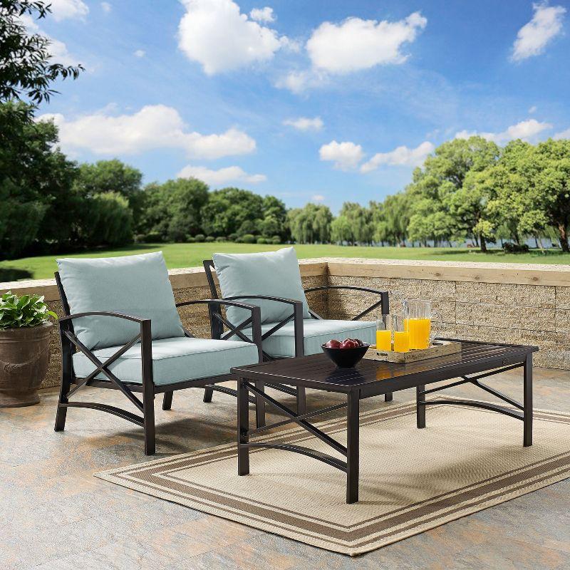 Kaplan 3-Piece Oil Bronze Outdoor Seating Set with Mist Cushions