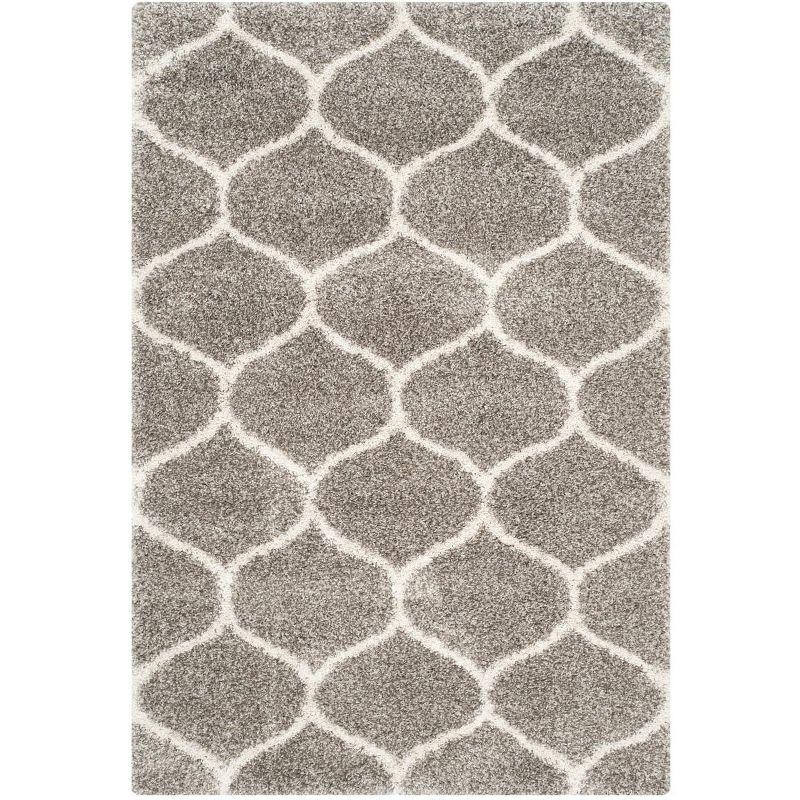 Ivory and Grey Synthetic 5' x 7' Handmade Trellis Shag Rug