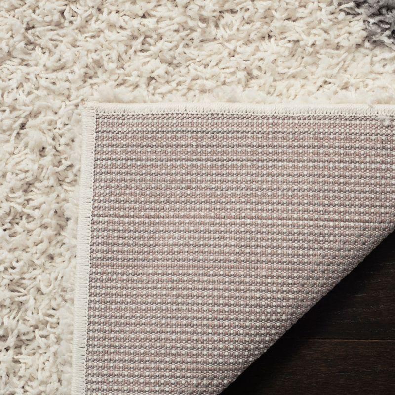 Ivory and Grey Synthetic 4' Square Trellis Shag Rug