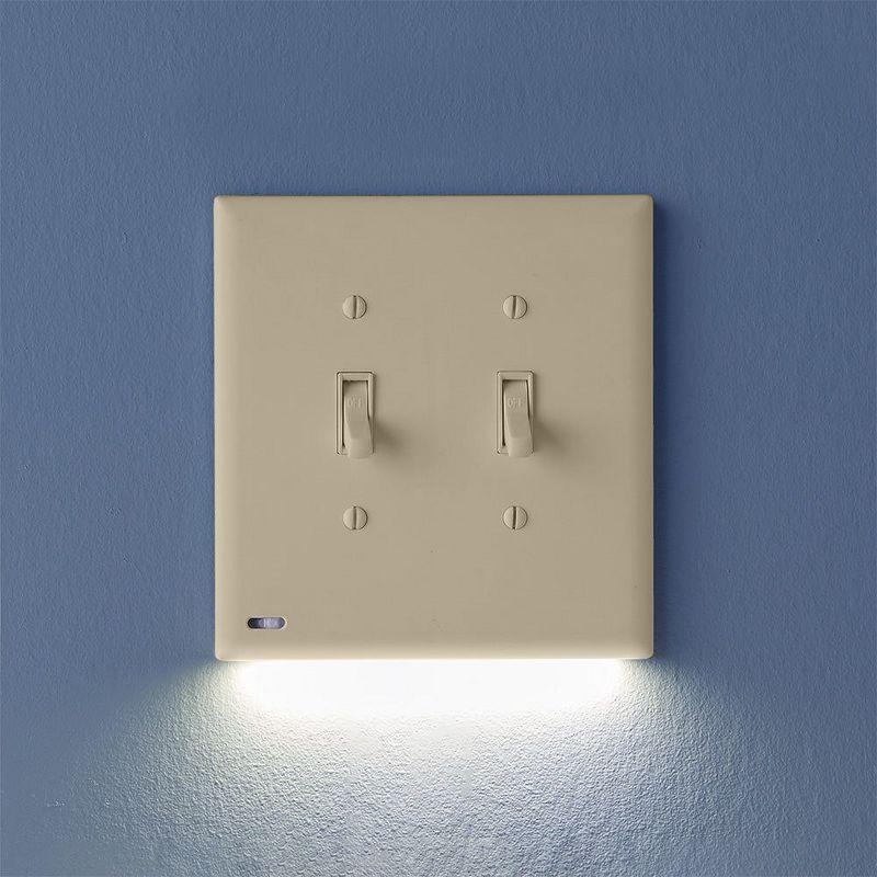 Beige Double-Gang Toggle Switch Plate with LED Night Light