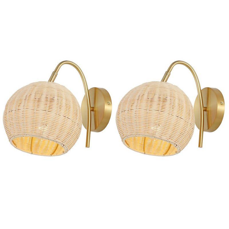 Nahum 8.5" Wall Sconce (Set of 2) - Natural/Brass - Safavieh