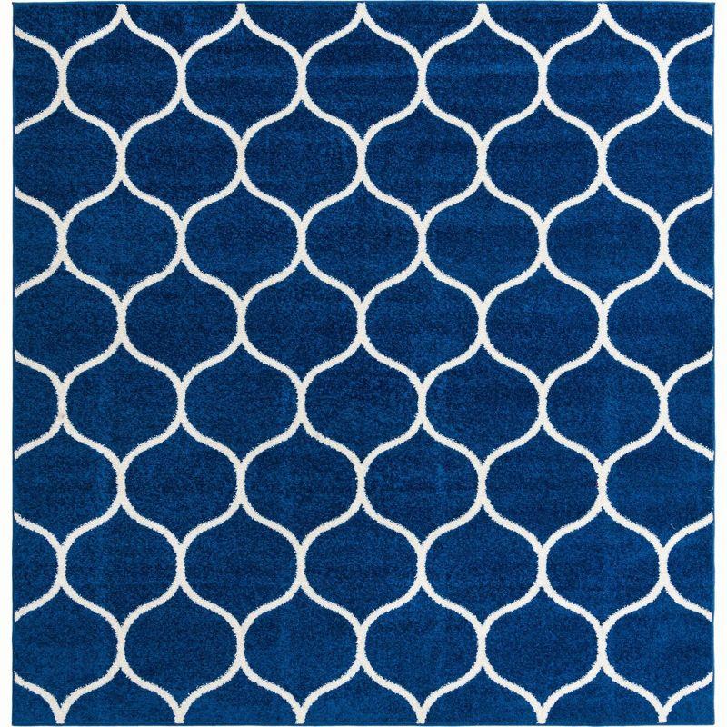 Unique Loom 5' 0 x 5' 0 Trellis Frieze Rounded Navy Blue Area Rug