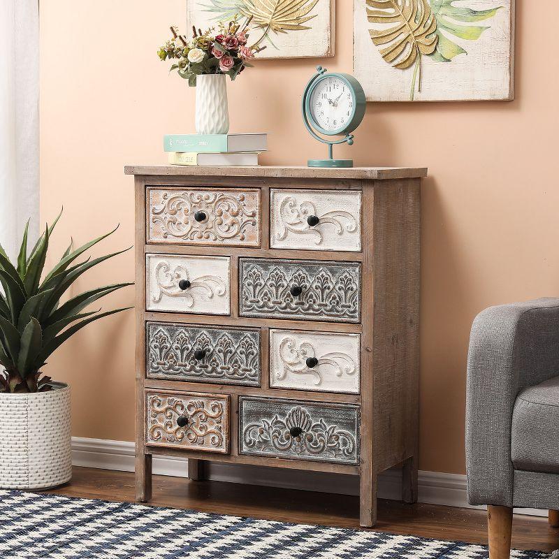 Rustic Black Farmhouse 8-Drawer Carved Accent Chest